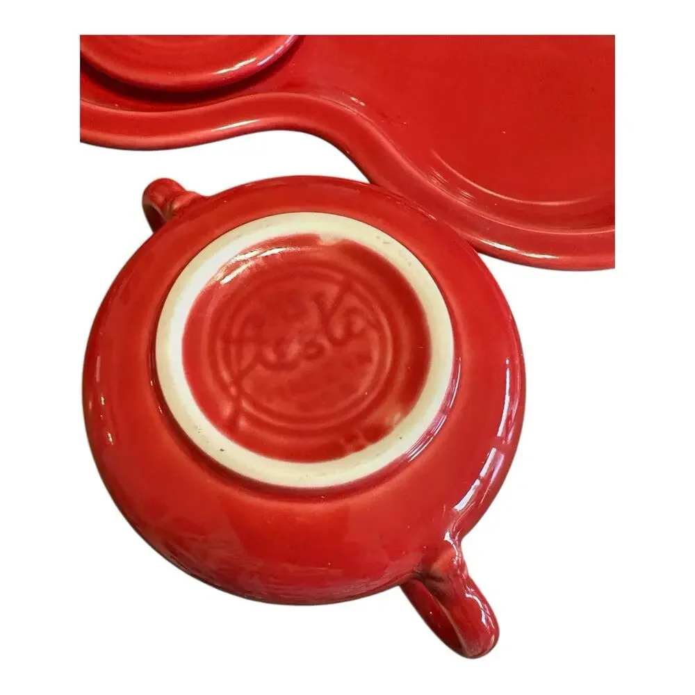 Vintage Fiestaware Ceramic Sugar & Creamer With Tray Fiesta Pottery Scarlet Red